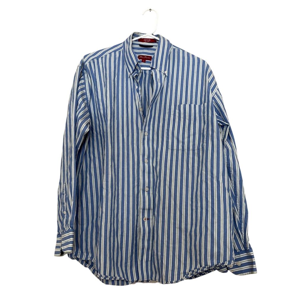 Alan Flusser Men's Large Long Sleeve Striped Button Down Cotton Shirt